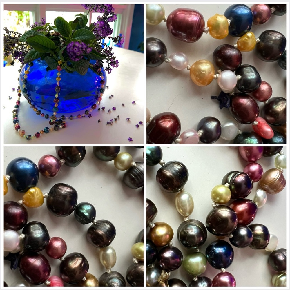🎁🇨🇦 Hand Knotted Locally Multicolor Pearl Style Necklace Duo• Layered Statement - Picture 15 of 16